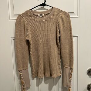 Beige Waffle Knit Long Sleeve Top